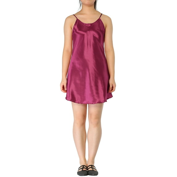 Unique Bargains Women's Plus Size Silky Lotus Leaf Hem Basic Sleep Dress Full Slips Camisole