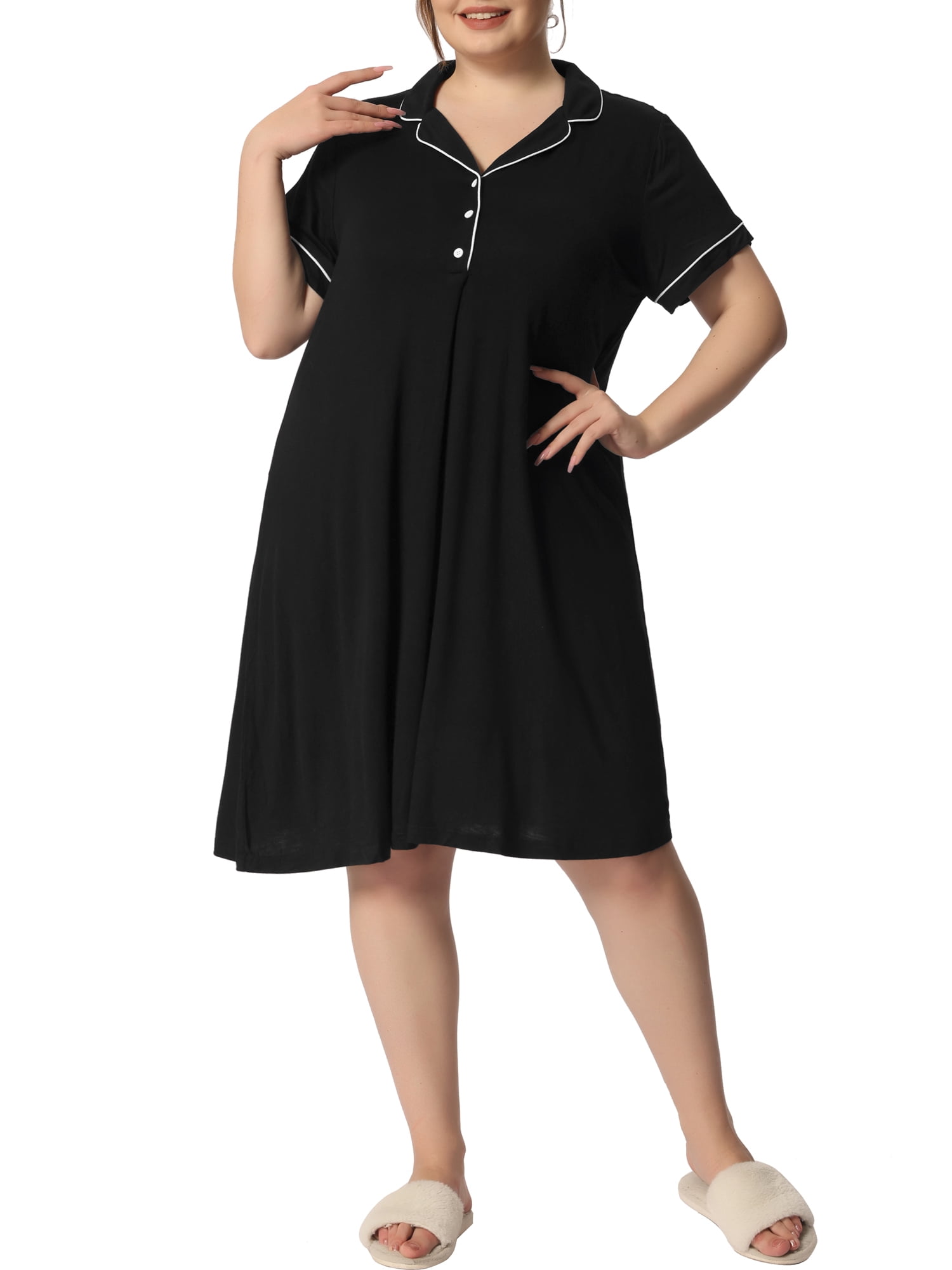Unique Bargains Women's Plus Size Sleep Shirt Short Sleeves Nightgown Nightdress