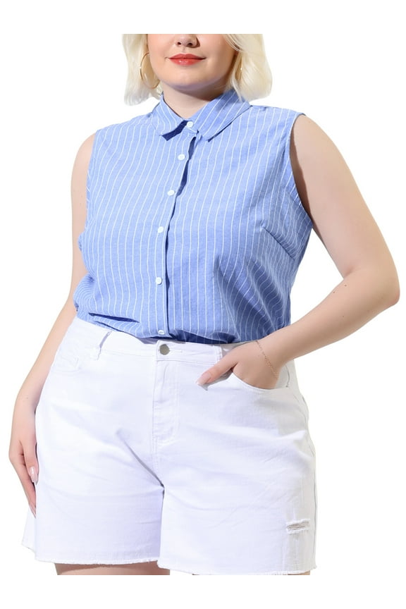 DARING DIVA Women's Plus Sleeveless Button Down Fashion Tank Top 1X Sky Blue
