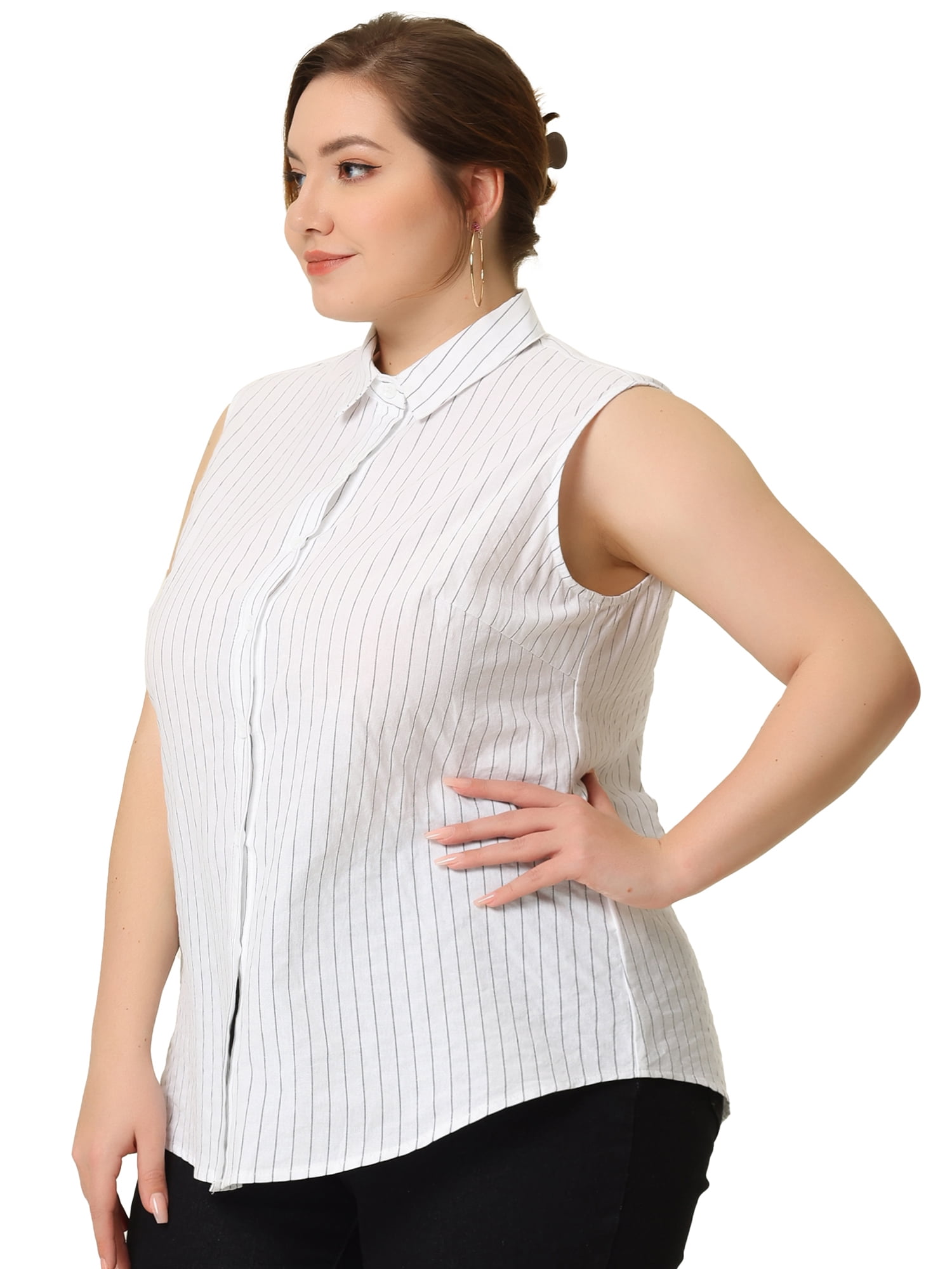 DARING DIVA Women's Plus Sleeveless Button Down Fashion Tank Top 1X White