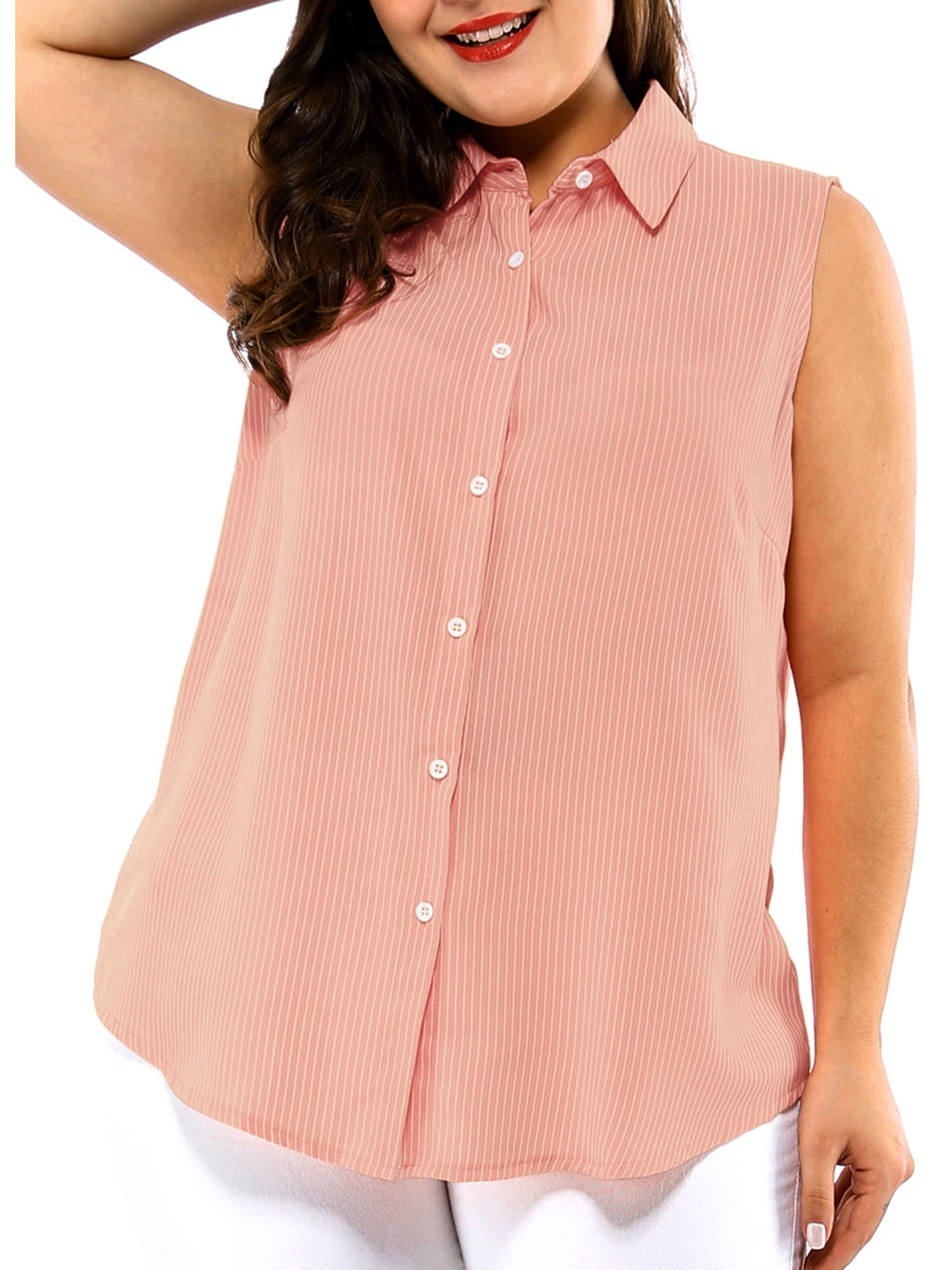 Unique Bargains Women's Plus Size Sleeveless Button Down Work Fashion Tank Top 2X Dusty Rose