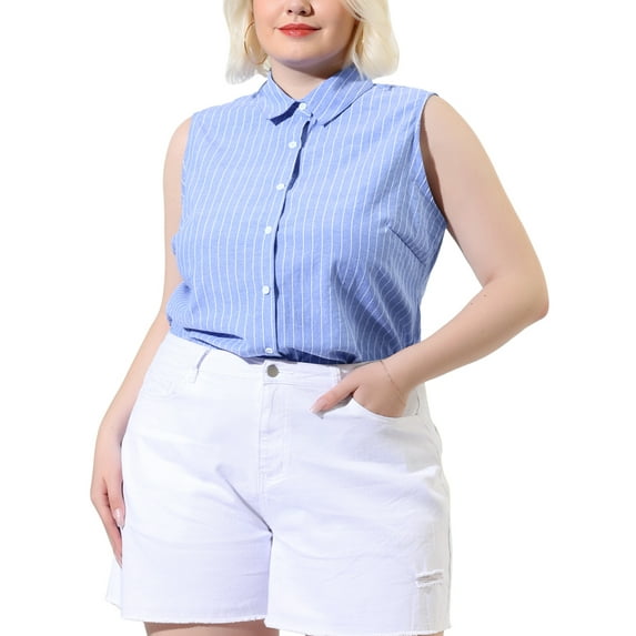 DARING DIVA Women's Plus Sleeveless Button Down Fashion Tank Top 2X Sky Blue