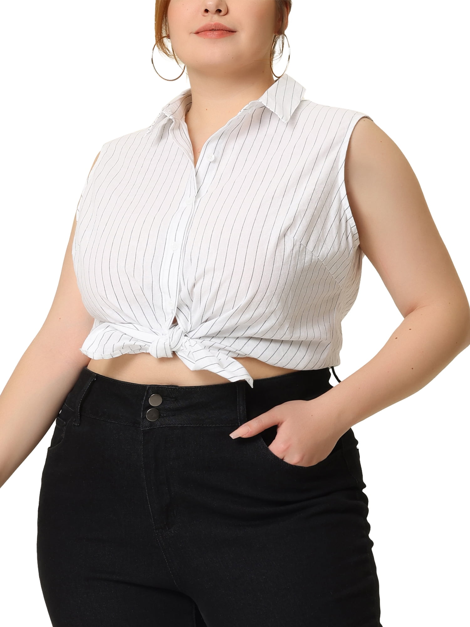 Unique Bargains Women's Plus Size Sleeveless Button Down Unique Bargains Women's Plus Size Sleeveless Button Down
