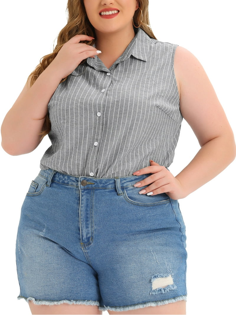 Unique Bargains Women's Plus Size Sleeveless Striped Tank