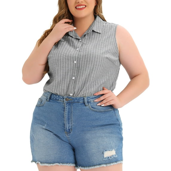 DARING DIVA Women's Plus Sleeveless Button Down Fashion Tank Top 3X Black