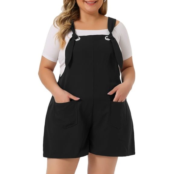 DARING DIVA Women's Plus Sleeveless Square Neck Tie Shoulder Romper Shorts 2X Black