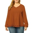 thumbnail image 1 of Unique Bargains Women's Plus Size Solid Pleated V Neck Lace Casual Blouse, 1 of 7