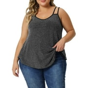 UNIQUE BARGAINS Women's Plus Size Sparkle Silvery Sleeveless Spaghetti Strap Tank Tops 1X Silver