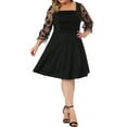 thumbnail image 1 of DARING DIVA Plus Size Square Neck Sheer Ruffle Flowy A-Line Midi Dress 1X Black, 1 of 6
