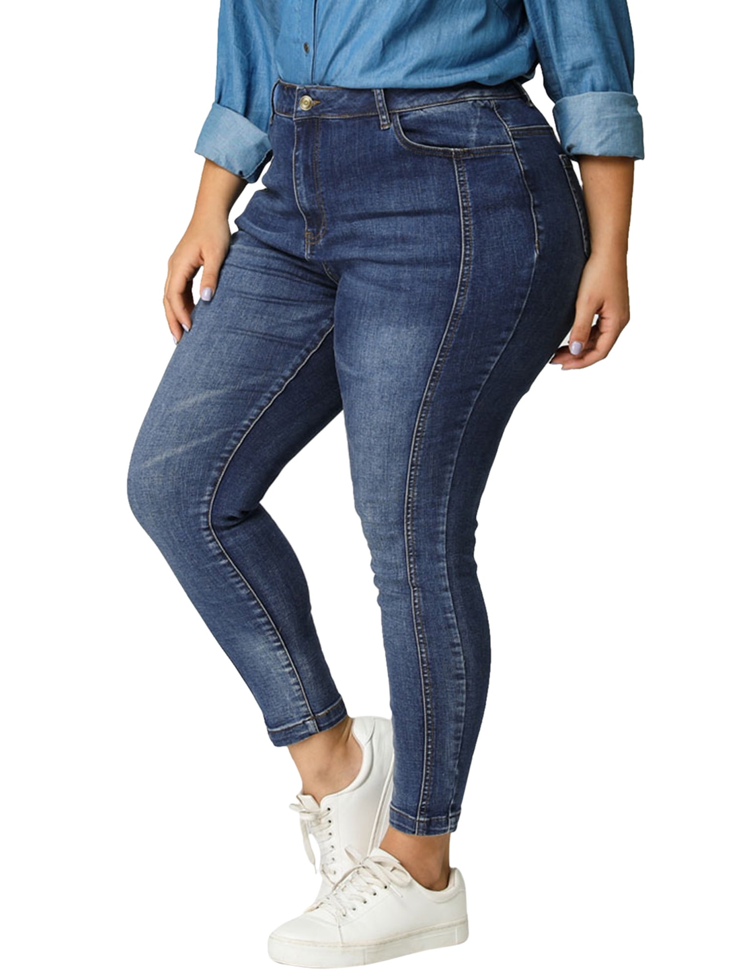 DARING DIVA Women's Plus Washed Mid-Rise Skinny Jeans Denim Pant 3X Blue