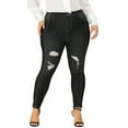 thumbnail image 1 of DARING DIVA Women's Plus Washed Mid-Rise Skinny Jeans Denim Pant 4X Black-Ripped, 1 of 7
