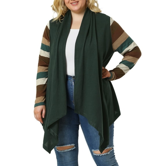 DARING DIVA Plus Size Striped Open Front Knit Cardigan Sweaters Shrugs 3X Dark Green