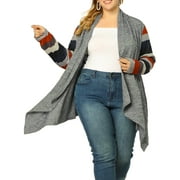 DARING DIVA Plus Size Striped Open Front Knit Cardigan Sweaters Shrugs 2X Gray
