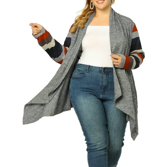 DARING DIVA Plus Size Striped Open Front Knit Cardigan Sweaters Shrugs 3X Gray