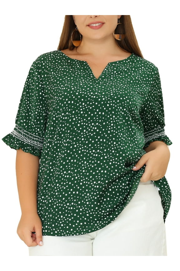 Women's Plus Size Summer Outfits Pin Dots Floral Fashion Blouses