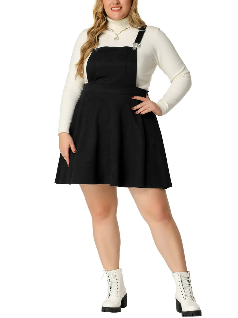 Unique Bargains Women's Plus Size Suspender Skirt Pleat A-Line