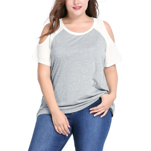 Unique Bargains Women's Plus Size T-shirt Raglan Short Sleeves Cold Shoulder Tee 3X Gray