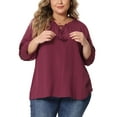thumbnail image 1 of Unique Bargains Women's Plus Size Tie Neck Tassel Self Flutter Sleeve Blouses Tops 3X Burgundy, 1 of 6