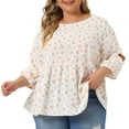 thumbnail image 1 of Unique Bargains Women's Plus Size Top 3/4 Sleeve Cut Out Floral Blouses 3X White Red, 1 of 6