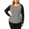 thumbnail image 1 of Unique Bargains Women's Plus Size Top Long Sleeve Relaxed Fit T-Shirt Blouse 3X Black White, 1 of 7