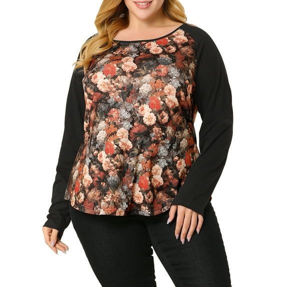 Unique Bargains Women's Plus Size Top Long Sleeve Relaxed Fit T-Shirt Blouse 4X Orange Red