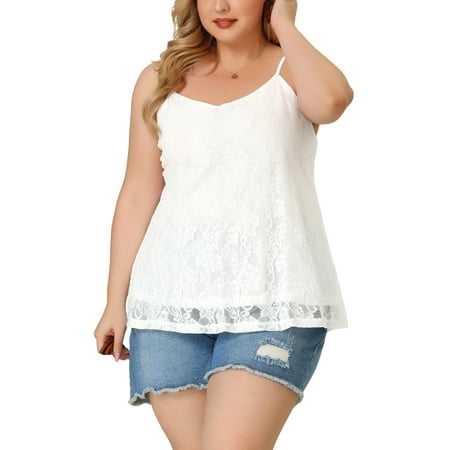 Unique Bargains Women's Plus Size Tops Lace Adjustable Strap Elegant Camisole