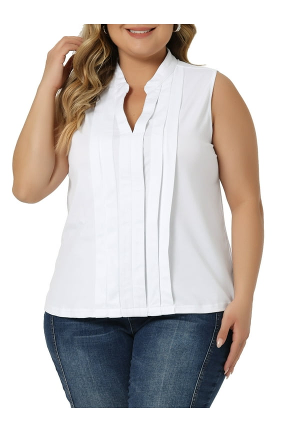 Women's Plus Size Tops V Neck Sleeveless Work Shirts Blouses 4X White