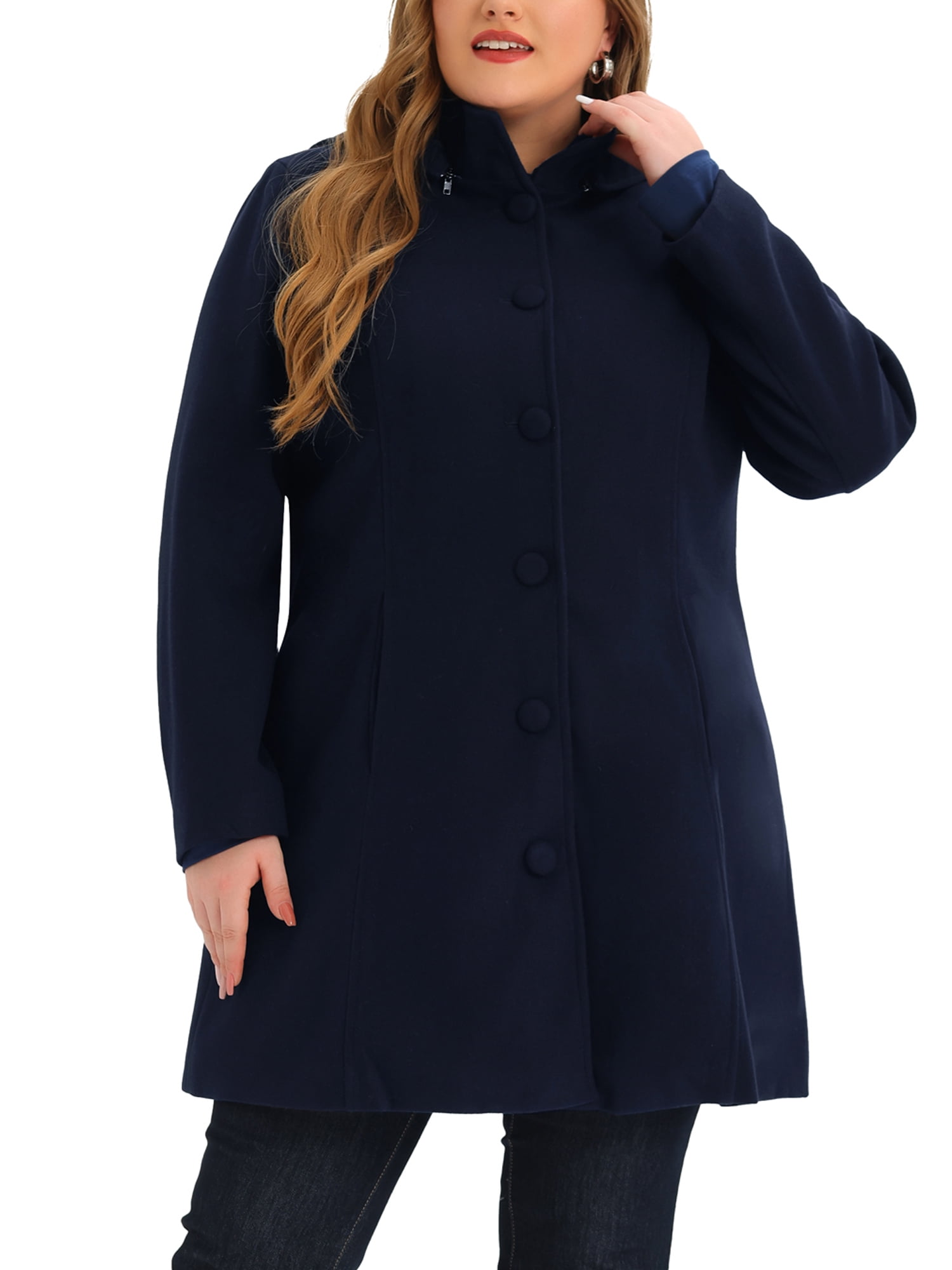 Unique Bargains Women's Plus Size Trench Single Breasted Detachable Hooded Overcoat