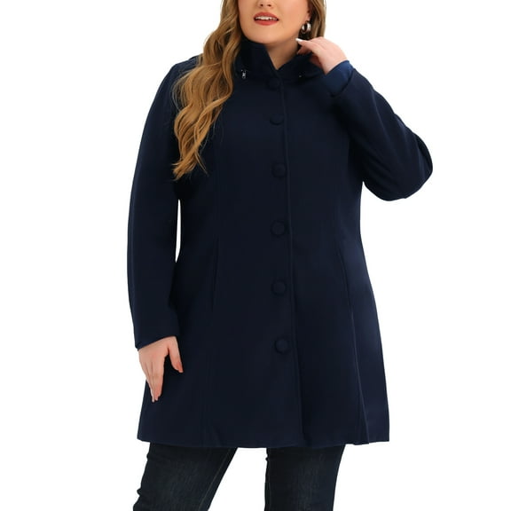 Unique Bargains Women's Plus Size Trench Single Breasted Detachable Hooded Overcoat