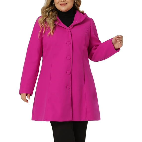 Unique Bargains Women's Plus Size Trench Single Breasted Detachable Hooded Overcoat