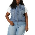 thumbnail image 1 of Unique Bargains Women's Plus Size Trucker Zipper Front Denim Jacket Vest, 1 of 7
