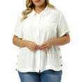 thumbnail image 1 of Unique Bargains Women's Plus Size Turndown Collar Short Sleeve Side Slit Shirt 1X White, 1 of 7
