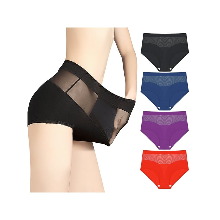 Unique Bargains Women's Plus Size Underwear Lace Mid Waisted Panties Brief  4-Pack