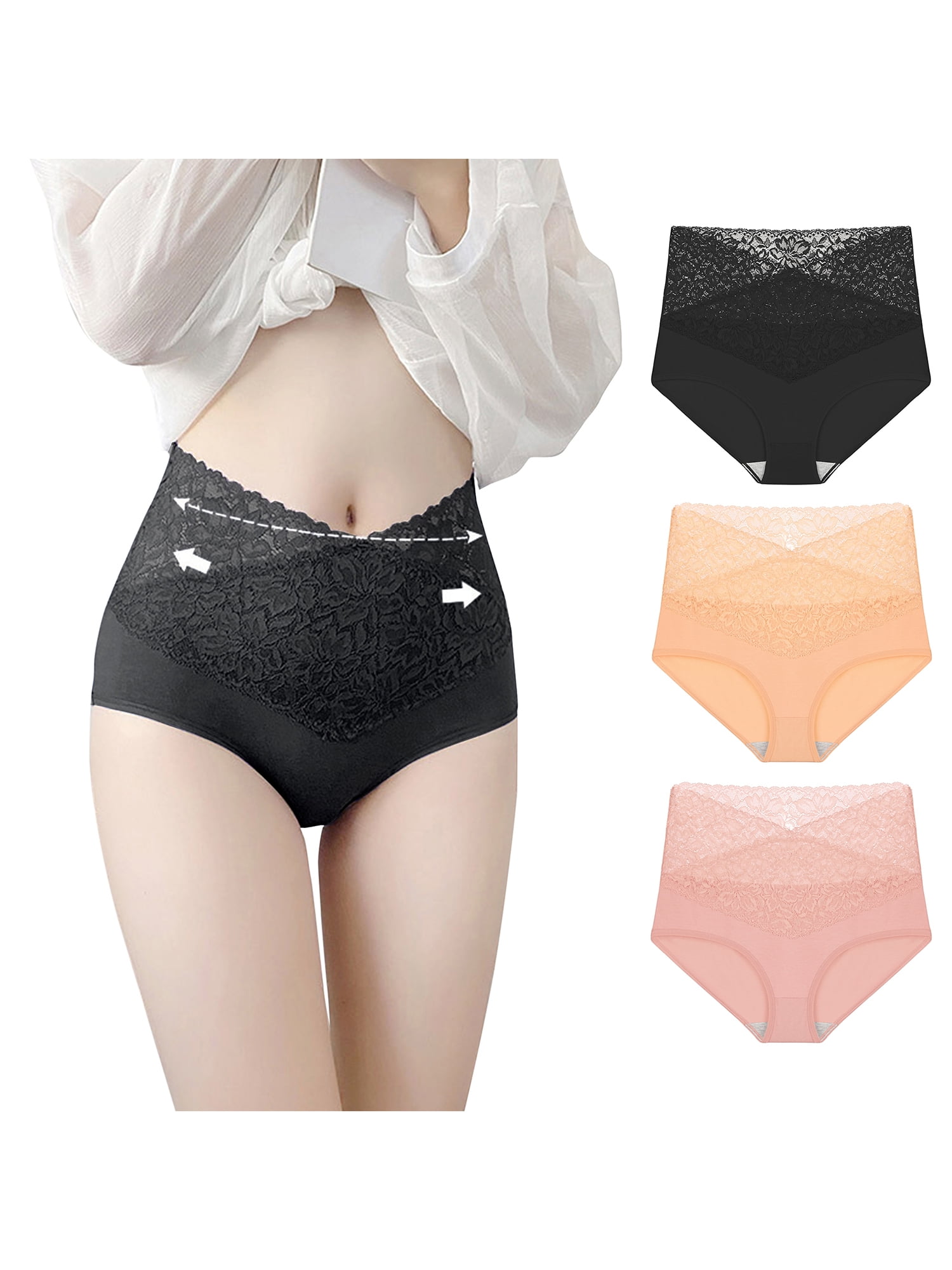 Unique Bargains Women's Plus Size Underwear Ladies Sexy Lace High Waisted Panties Beige, Black, Pink L