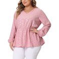 thumbnail image 1 of Unique Bargains Women's Plus Size V Neck Geometric Print Ruffled Elastic Waist Tunic Tops 4X Pink, 1 of 6