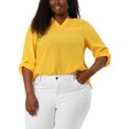 thumbnail image 1 of Unique Bargains Women's Plus Size V Neck High Elbow Sleeves Blouse 4X Yellow, 1 of 7