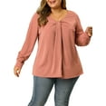 thumbnail image 1 of Unique Bargains Women's Plus Size V Neck Loose Long Sleeve Twist Knot Top 2X Peach, 1 of 8