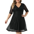 thumbnail image 1 of DARING DIVA V Neck Swing A-Line Cocktail Wedding Midi Lace Dress 2X Black, 1 of 6