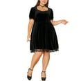 thumbnail image 1 of Unique Bargains Women's Plus Size Velvet Lace Trim Short Sleeve Party Dresses 1X Black, 1 of 6