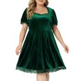 thumbnail image 1 of Unique Bargains Women's Plus Size Velvet Lace Trim Short Sleeve Party Dresses 2X Green, 1 of 6