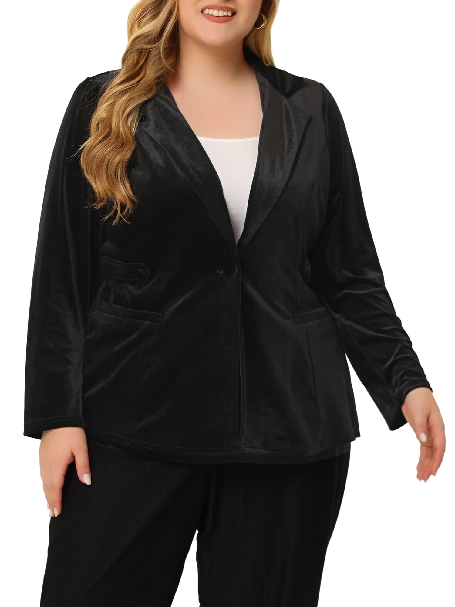 Free Shipping! Unique Bargains Velvet Peplum Blazer Plus Size V