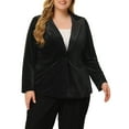thumbnail image 1 of Unique Bargains Women's Plus Size Velvet V Neck Button Notched Lapel Peplum Blazer, 1 of 6