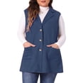 thumbnail image 1 of Unique Bargains Women's Plus Size Vests Long Sleeveless Casual Lapel Suede Vest 3X Dark Blue, 1 of 6