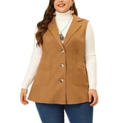 Unique Bargains Women's Plus Size Vests Long Sleeveless Casual Lapel Suede Vest