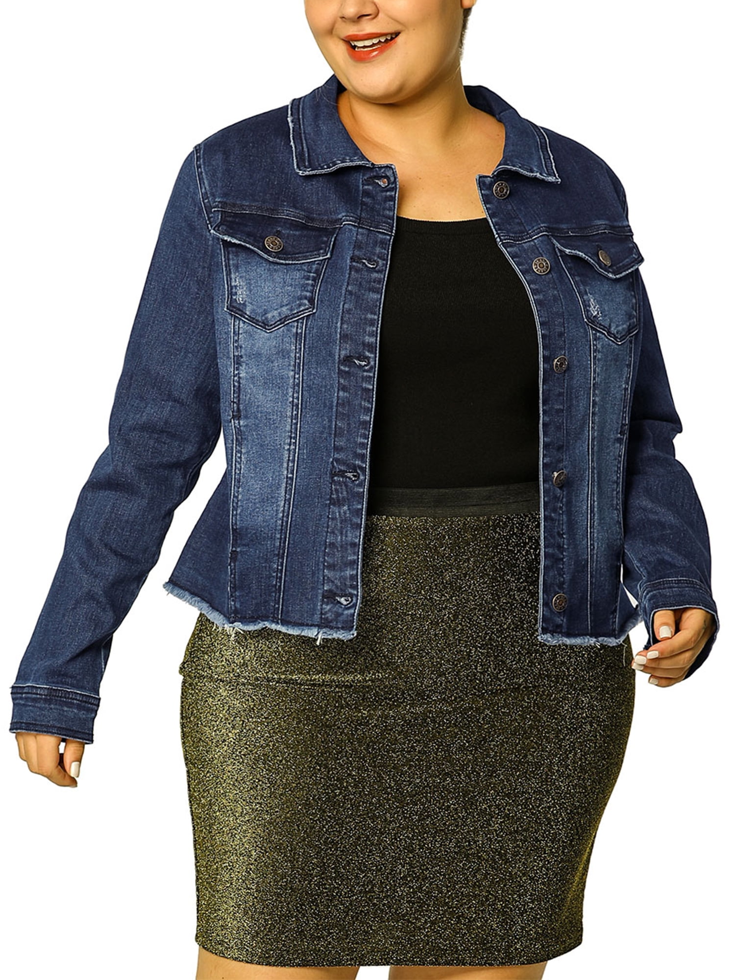 Unique Bargains women's Plus Size Denim Jacket - Walmart.com