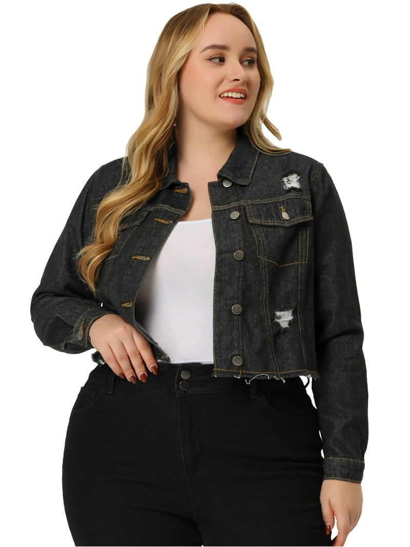 Buynewtrend Plus Size Trucker Jacket Buynewtrend Solid Denim