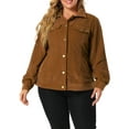 thumbnail image 1 of Unique Bargains Women's Plus Size Winter Boyfriend Corduroy Jackets 1X Brown, 1 of 7