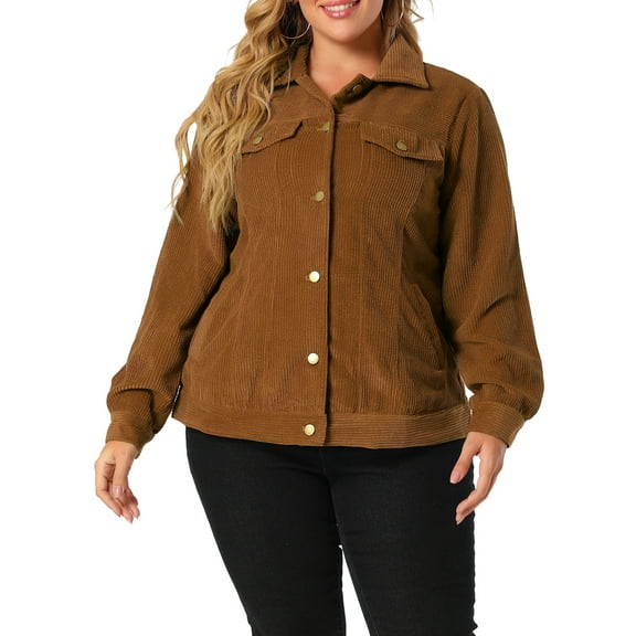 Unique Bargains Women's Plus Size Winter Boyfriend Corduroy Jackets 4X Brown