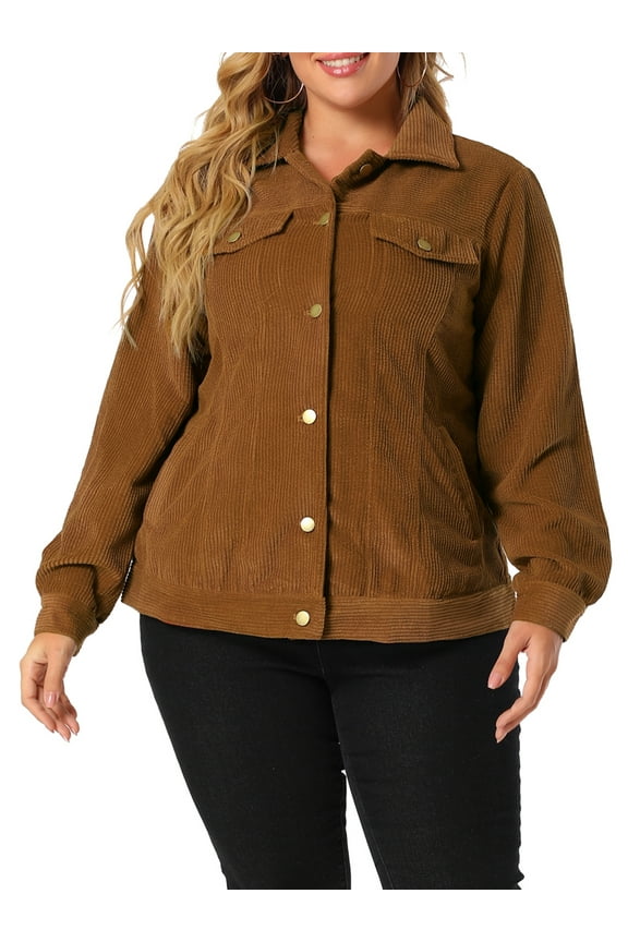 Women's Plus Size Winter Boyfriend Corduroy Jackets 4X Brown