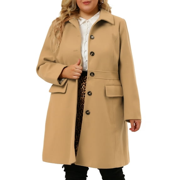 Unique Bargains Women's Plus Size Winter Peacoat Single-Breasted Coat